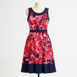 Vintage Lands End Floral Dress Size 8 Petite Pink Blue Twee Pinup Pocket Stretch